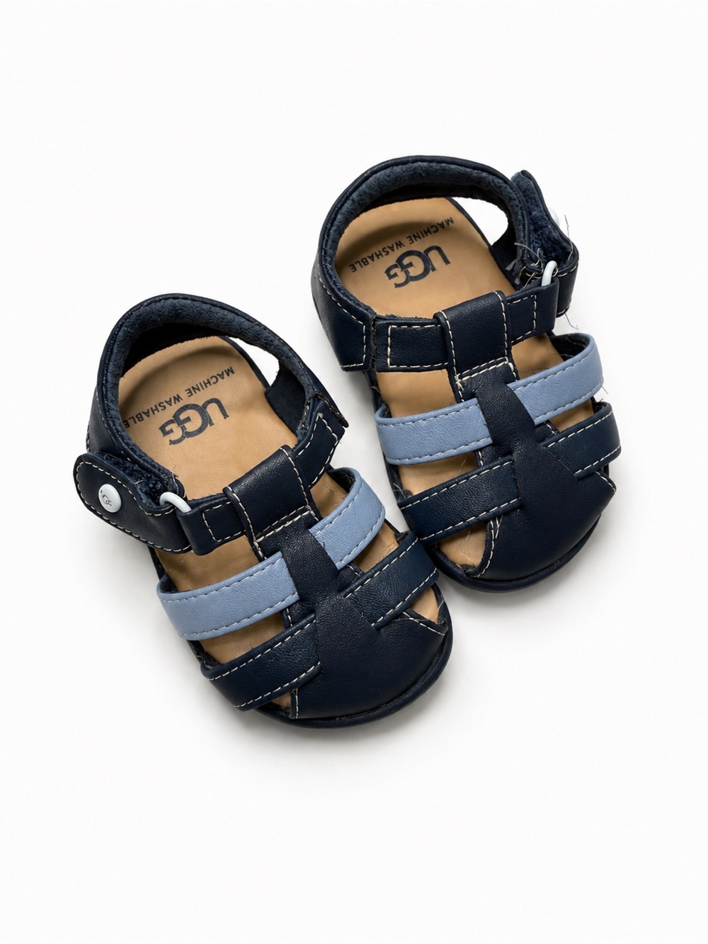 UGG Kids Navy and Light Blue Leather Strapped Sandals